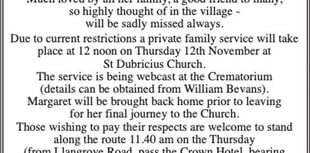 Funeral of Margaret Cave of Whitchurch