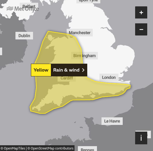 Yellow weather warning for Wales and parts of England, Met Office