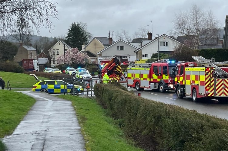 Emergency vehicles attend the collision on Wonastow Road Tuesday morning