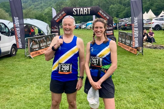 Katie Adams with Phil Chadwick at the Trail Events Wye Valley half marathon
