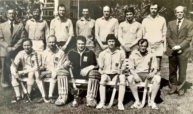 Abergavenny hockey team in 1976 with Bill Griffiths as club president, back row, far right