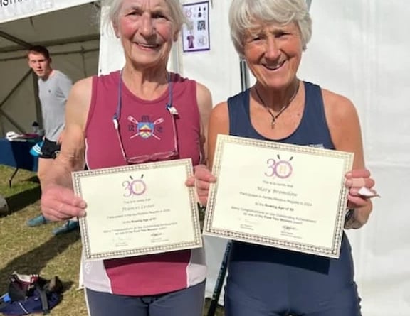 Frances Lester, left, with her certificate at Henley Masters Regatta