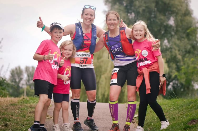 Vicky and Lucy with their children at the Wyedean Ultra