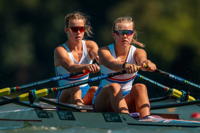 Violet Holbrow-Brooksbank, right, racing in the GB double scull at the U19 world championships in Canada 