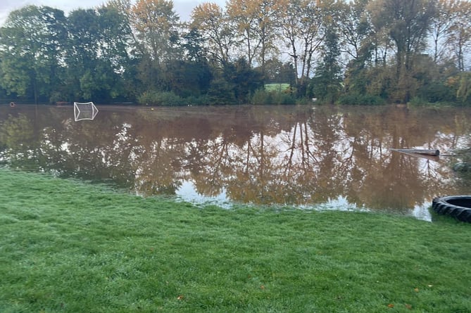 The football pitch is under water at Osbaston School