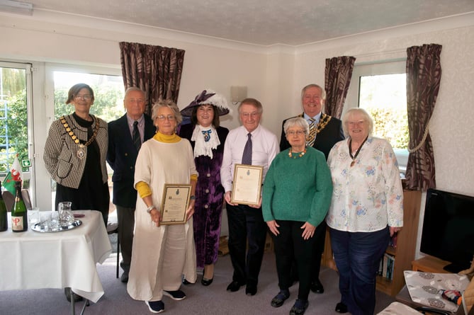 The High Sheriff Helen Mifflin with Emma and Malcolm, the Mayor and his Consort, Mr and Mrs David Evans, Deputy Mayor Cllr Jackie Atkins, Gerald Payton and Heather Lewis