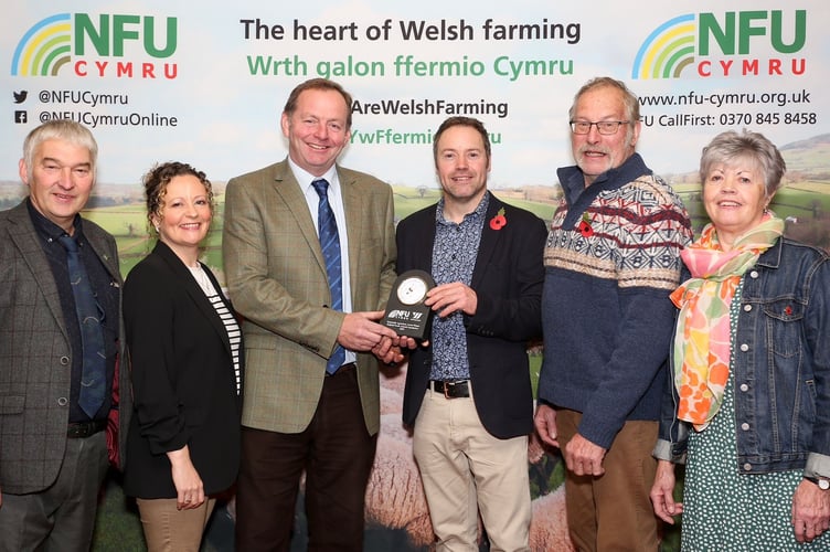 NFU Cymru Rural Affairs Board Chairman Hedd Pugh, Claire Morgan, Bryn Hughes, National Sheep & Beef Specialist at Wynnstay, Huw Morgan, Glasnant Morgan and Linda Morgan

 