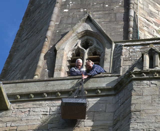 Peregrine nesting box installed on church roof