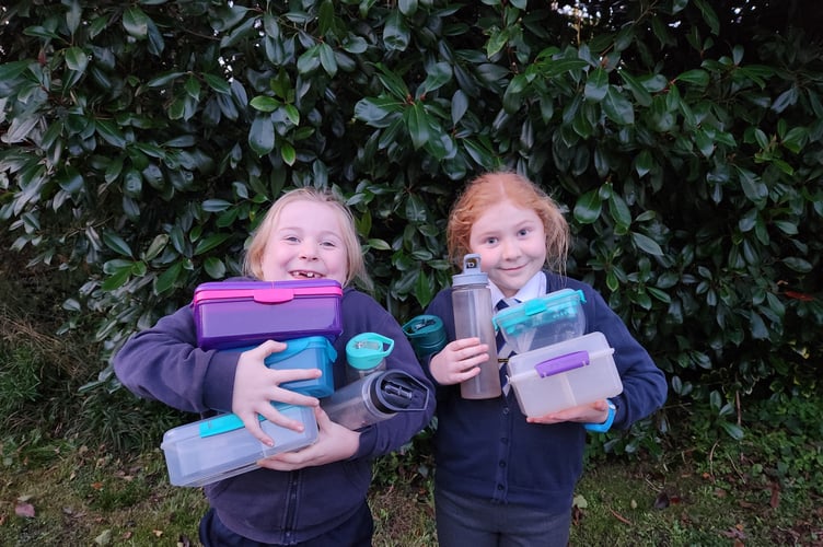 Usk Pupils with their collected waste