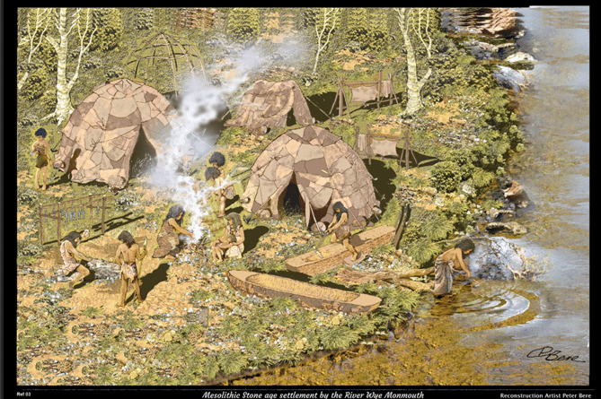 Re.03 Late Stone Age settlers by the River Wye at Monmouth.