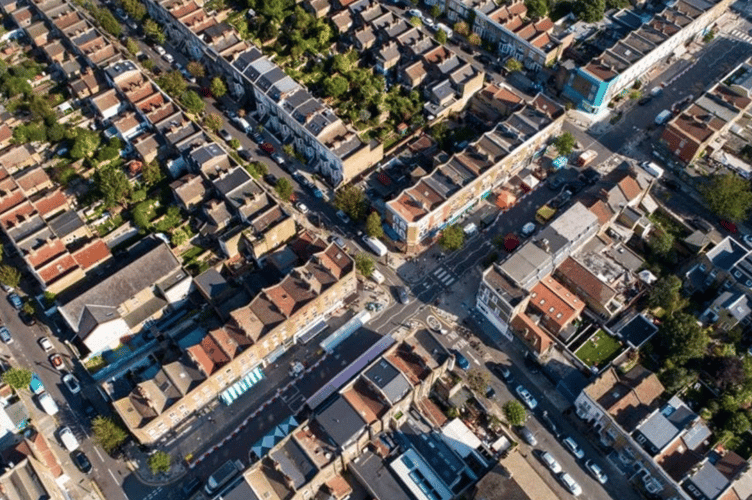 Aerial view dense housing