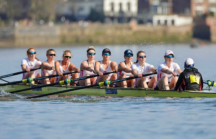 Leander steered by Jack Tottem racing to the Women's 8s Head title. Photo: Ben Rodford Photography